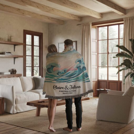 Personalized 100% Cotton Woven Blanket- Tides of Love - Image 3