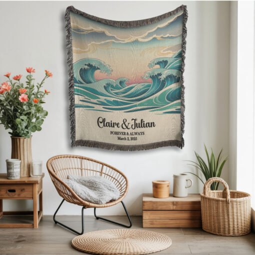 Personalized 100% Cotton Woven Blanket- Tides of Love - Image 2