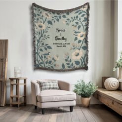 Alternative view of Personalized 100% Cotton Woven Blanket- Whispering Blossoms