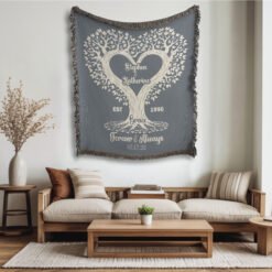 Alternative view of Personalized 100% Cotton Woven Blanket- The Love Tree