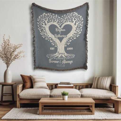 Personalized 100% Cotton Woven Blanket- The Love Tree - Image 2
