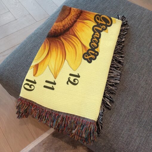Personalized 100% Cotton Woven Baby Milestone Blanket – Sunflower Design - Image 3