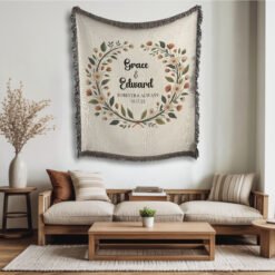 Alternative view of Personalized 100% Cotton Woven Blanket- Timeless Bloom