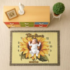 Personalized 100% Cotton Woven Baby Milestone Blanket – Sunflower Design