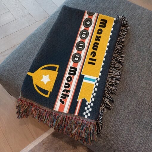 Personalized 100% Cotton Woven Baby Boy Milestone Blanket – Racecar Design - Image 3