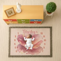 Personalized 100% Cotton Woven Baby Milestone Blanket – Pretty In Pink Blossom Design
