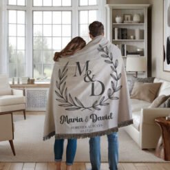 Alternative view of Personalized 100% Cotton Woven Blanket- Crowned in Love
