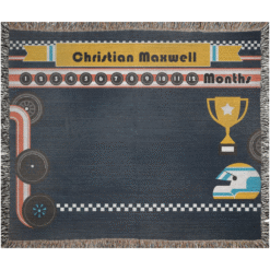 Alternative view of Personalized 100% Cotton Woven Baby Boy Milestone Blanket – Racecar Design