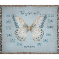 Alternative view of Personalized 100% Cotton Woven Baby Milestone Blanket – Blue Butterfly Design