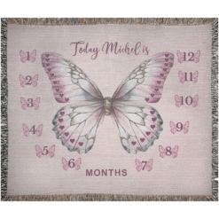 Alternative view of Personalized 100% Cotton Woven Baby Milestone Blanket – Pink Butterfly Design