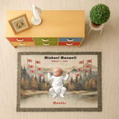 Personalized 100% Cotton Woven Baby Boy Milestone Blanket – Adventure Design