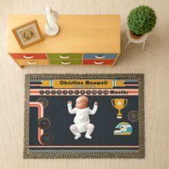 Personalized 100% Cotton Woven Baby Boy Milestone Blanket – Racecar Design