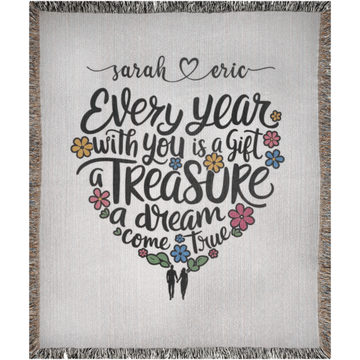 Personalized 100% Cotton Woven Blanket (Every Year With You Is A Gift A Treasure A Dream Come True) - Image 5