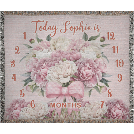 Personalized 100% Cotton Woven Baby Milestone Blanket – Floral Bouquet Design - Image 2