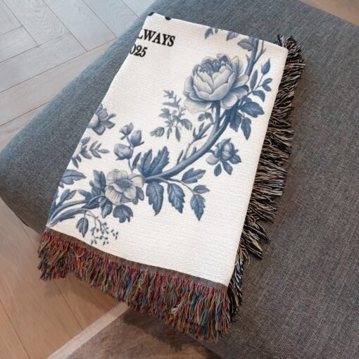 Personalized 100% Cotton Woven Blanket- Midnight Blossoms - Image 4