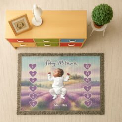 Personalized 100% Cotton Woven Baby Milestone Blanket – Lavender Field Design