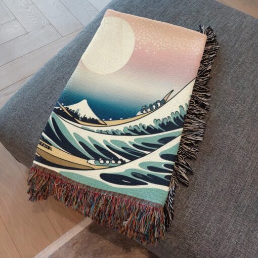 Personalized 100% Cotton Woven Blanket- Moonlit Tide - Image 5