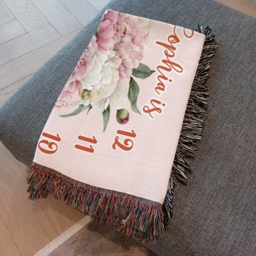 Personalized 100% Cotton Woven Baby Milestone Blanket – Floral Bouquet Design - Image 3