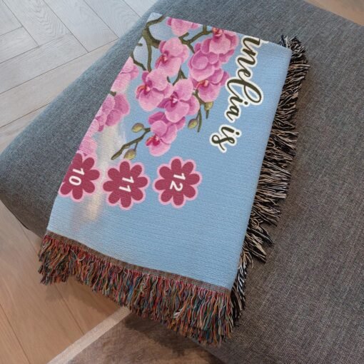 Personalized 100% Cotton Woven Baby Milestone Blanket – Orchid Tree Design - Image 3