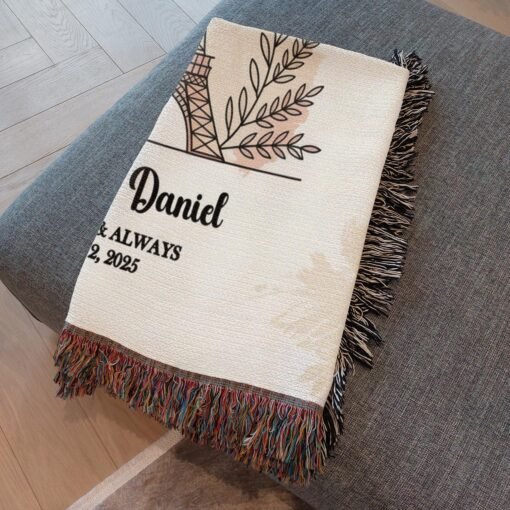 Personalized 100% Cotton Woven Blanket- Art de Paris - Image 4