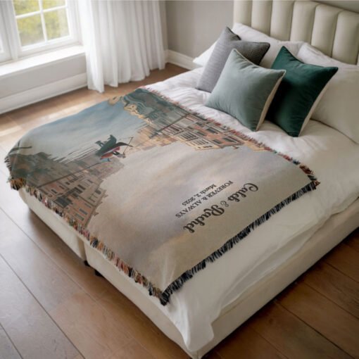 Personalized 100% Cotton Woven Blanket- Canal Serenade
