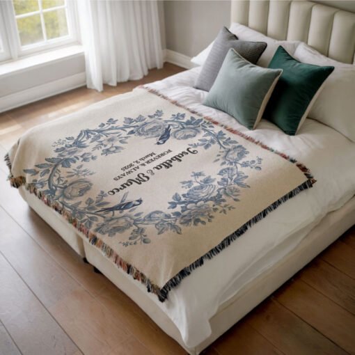 Personalized 100% Cotton Woven Blanket- Midnight Blossoms