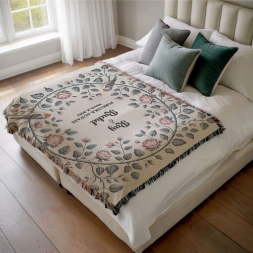 Personalized 100% Cotton Woven Blanket- Blossoms & Vows