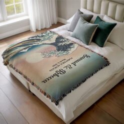 Personalized 100% Cotton Woven Blanket- Moonlit Tide