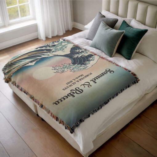 Personalized 100% Cotton Woven Blanket- Moonlit Tide