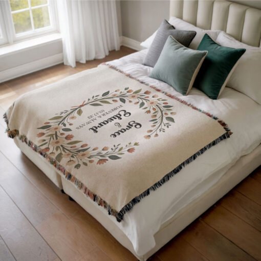 Personalized 100% Cotton Woven Blanket- Timeless Bloom