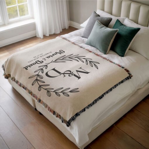 Personalized 100% Cotton Woven Blanket- Crowned in Love