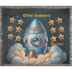 Alternative view of Personalized 100% Cotton Woven Baby Boy Milestone Blanket – Rocket Design