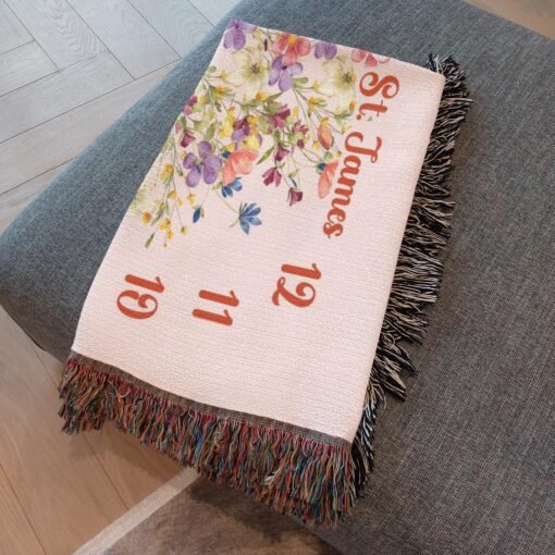 Personalized 100% Cotton Woven Baby Milestone Blanket – Wildflower Design - Image 3