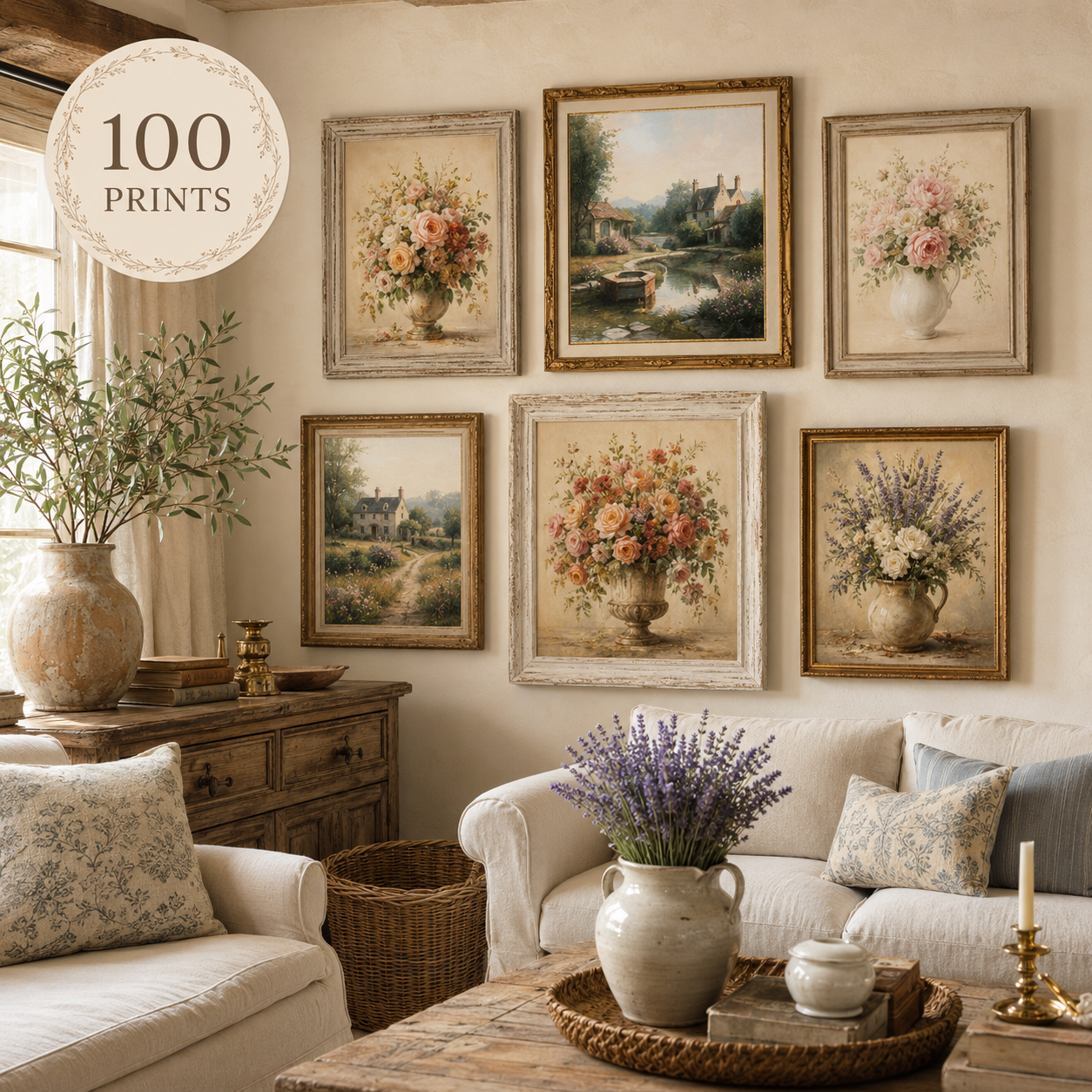 French Country Wall Art | Set of 100 Vintage Floral & Pastoral Prints | Printable Digital Download