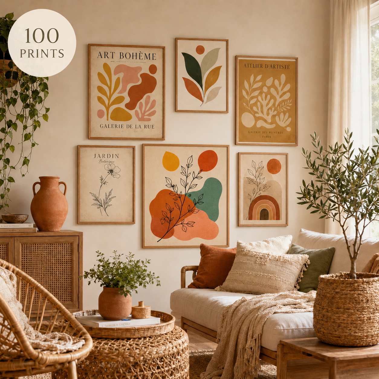 Modern Boho Wall Art | Set of 100 Botanical, Abstract & Line Art Prints | Printable Digital Download