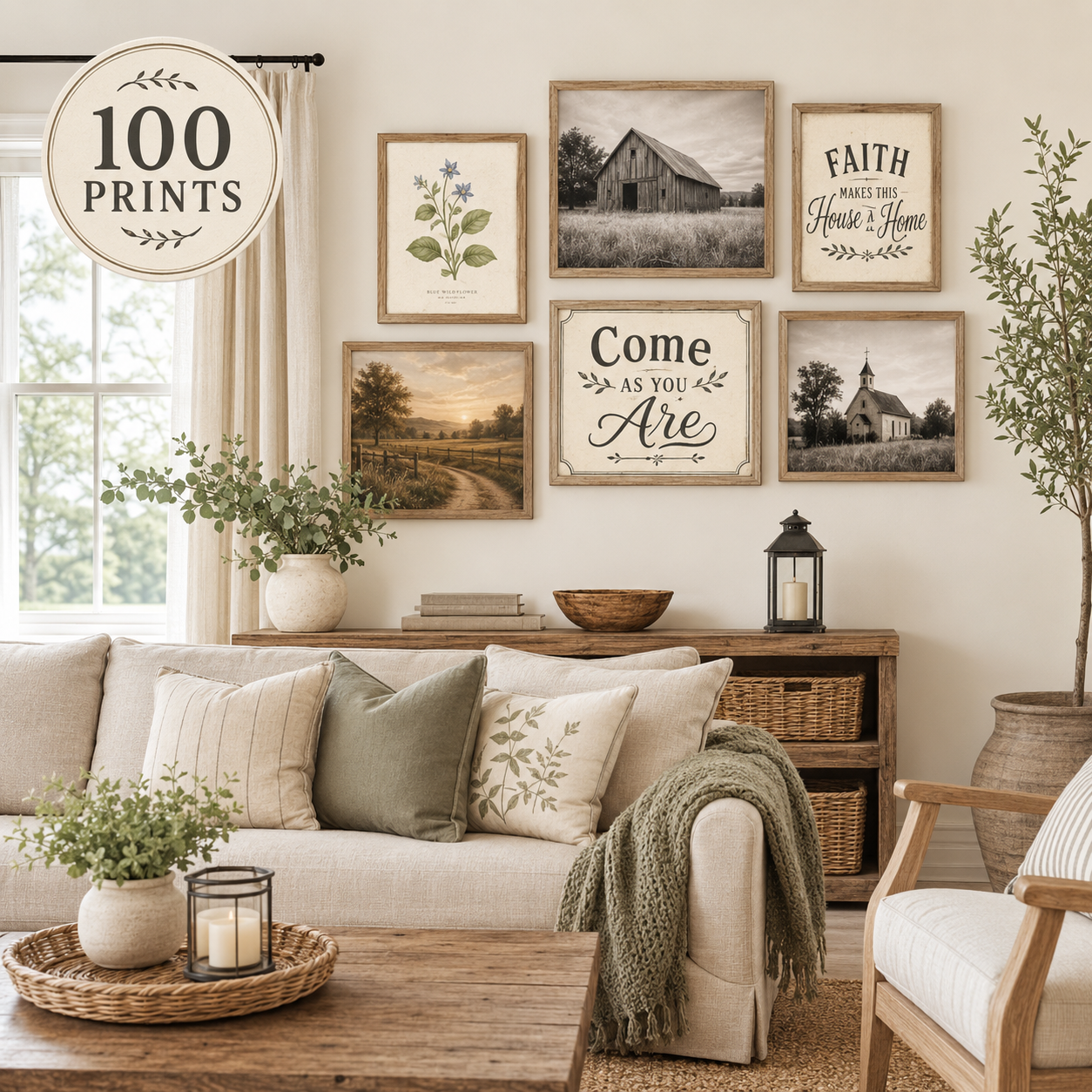 Modern Farmhouse Wall Art | Set of 100 Rustic Sign, Pastoral & Animal Prints | Printable Digital Download
