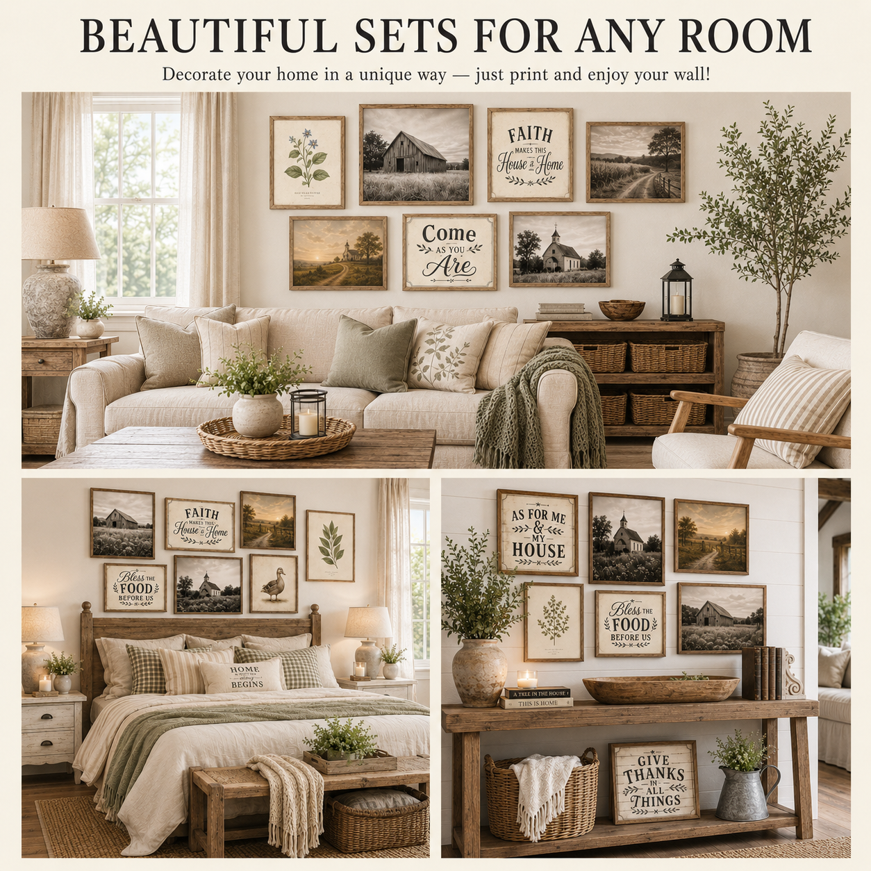 Modern Farmhouse Wall Art | Set of 100 Rustic Sign, Pastoral & Animal Prints | Printable Digital Download - Image 2